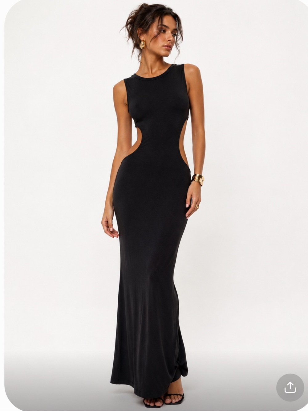 INDAH Black Minimalist Quiet Luxury Cutout Maxi Dress - Sleek Evening Style
